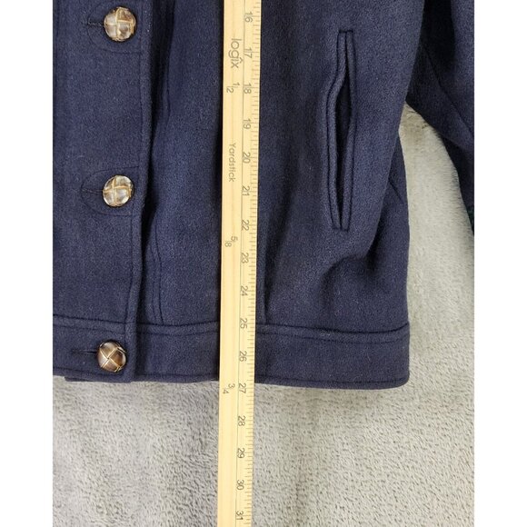 Herman Kay Jacket Womens Size 10 Blue Wool Blend Full Zip Button Hooded Overcoat - Picture 6 of 11